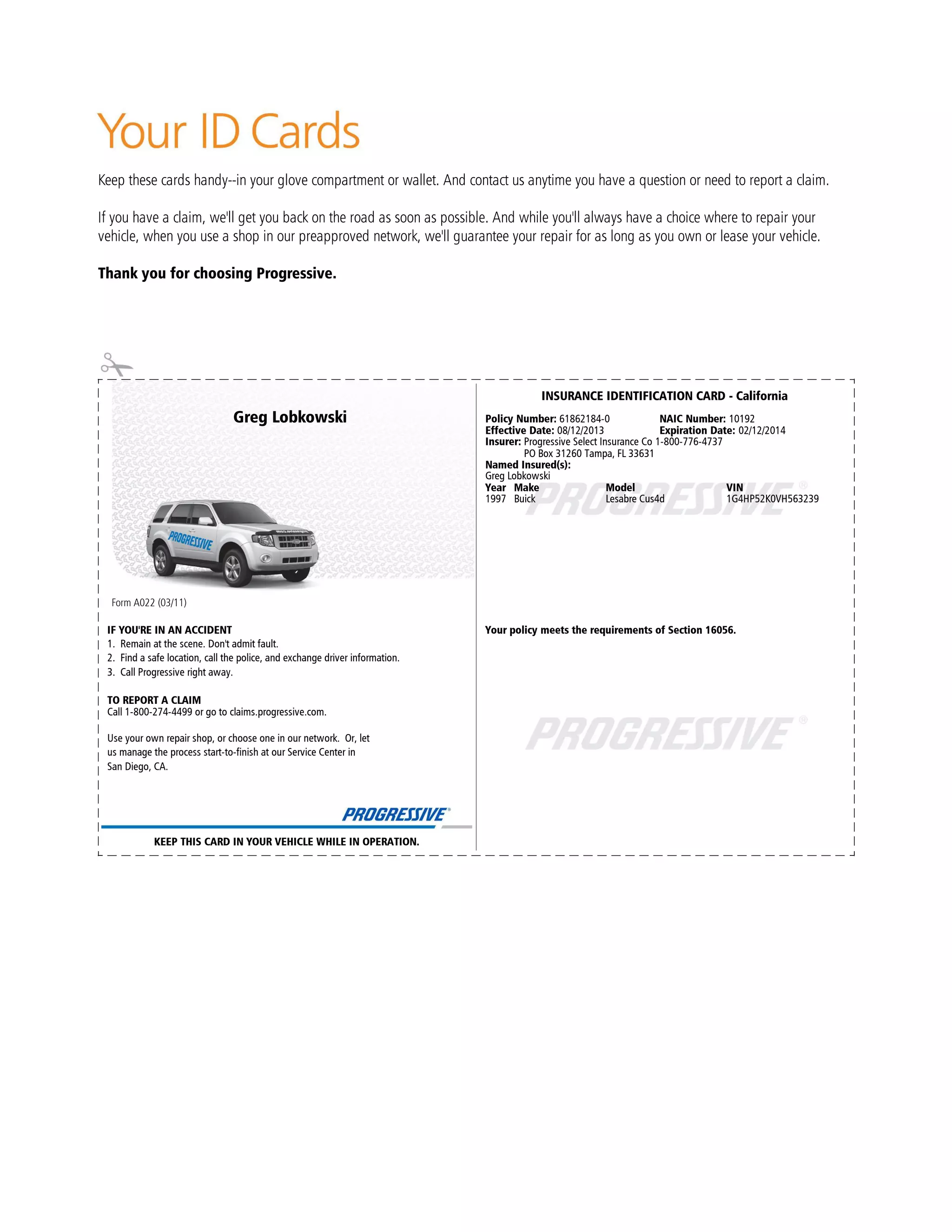 Progressive Insurance Id Card Request